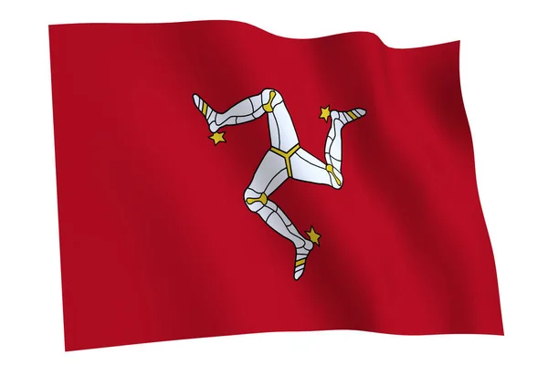 Isle Man Flagga Återgivning Flagga Isle Man Viftar Vinden Isolerad — Stockfoto