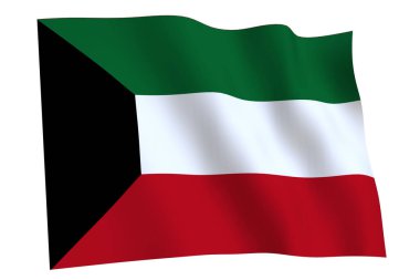 Kuveyt bayrağı, 3D render. Kuveyt bayrağı rüzgarda dalgalanıyor, beyaz arka planda izole edilmiş..