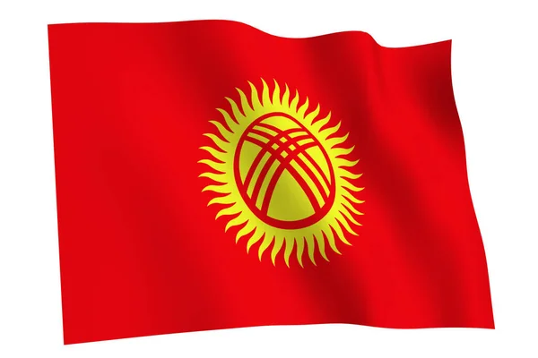 キルギスの旗 3Dレンダリング キルギスの国旗が風になびき 白い背景に孤立している — ストック写真