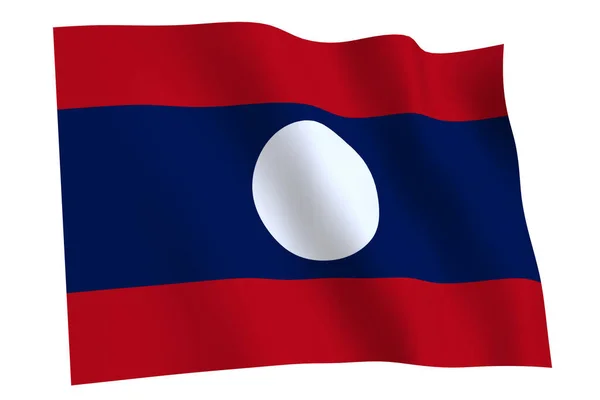 Флаг Лаоса Рендеринг Флаг Лаоса Размахивающий Ветру Изолированный Белом Фоне — стоковое фото
