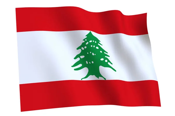 Прапор Лівану Рендерити Прапори Лівану Махають Вітром Ізольовані Білому Тлі — стокове фото