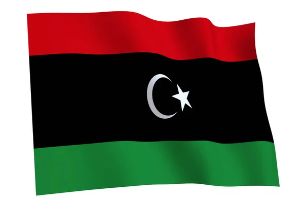 Drapeau Libyen Rendu Drapeau Libye Agitant Dans Vent Isolé Sur — Photo