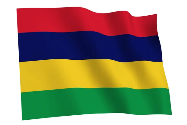 Mauritius Vlag Renderen Vlag Van Mauritius Wapperend Wind Geïsoleerd Witte — Stockfoto