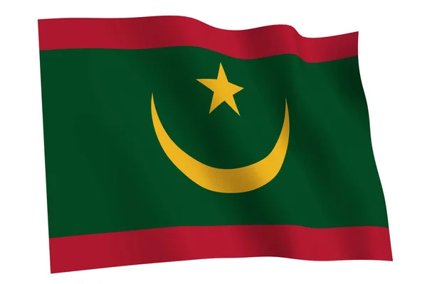 Bandera Mauritania Render Bandera Mauritania Ondeando Viento Aislada Sobre Fondo —  Fotos de Stock