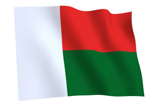 Madagaskar Bayrağı Render Madagaskar Bayrağı Rüzgarda Dalgalanıyor Beyaz Arka Planda Stok Resim