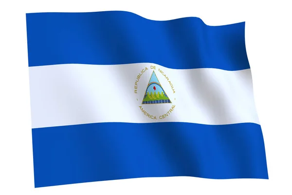 Nicaraguaflagga Återgivning Flagga Nicaragua Vinka Vinden Isolerad Vit Bakgrund — Stockfoto