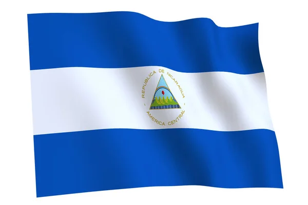 Nicaragua Flagge Darstellung Flagge Nicaraguas Weht Wind Vereinzelt Auf Weißem — Stockfoto