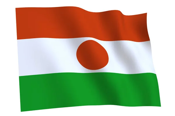 尼日尔国旗 3D渲染 尼日尔国旗在风中飘扬 与白色背景隔离 — 图库照片