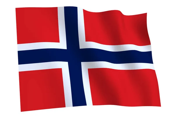 Norway Flag Render Flag Norway Waving Wind Isolated White Background — Stock Photo, Image
