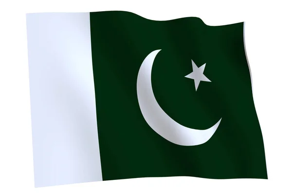 Pakistansk Flagga Återgivning Flagga Pakistan Vinka Vinden Isolerad Vit Bakgrund — Stockfoto
