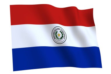 Paraguay bayrağı, 3D render. Rüzgarda dalgalanan Paraguay bayrağı, beyaz arka planda izole.. 