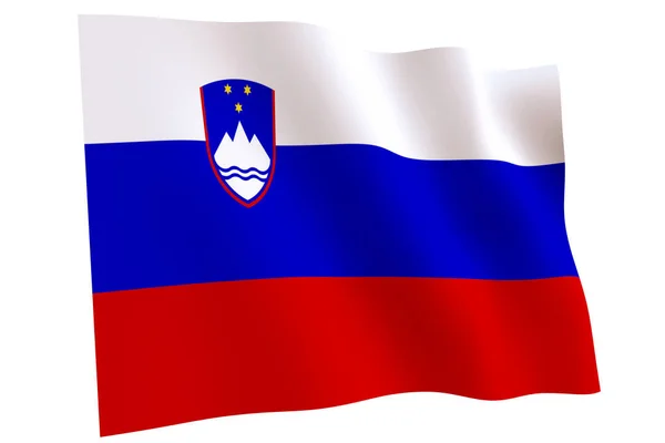 スロベニアの旗 3Dレンダリング 白い背景に隔離されたスロベニアの国旗が風になびく — ストック写真