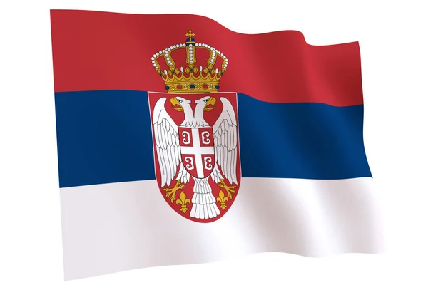 塞尔维亚国旗 3D渲染 塞尔维亚国旗在风中飘扬 白色背景隔离 — 图库照片
