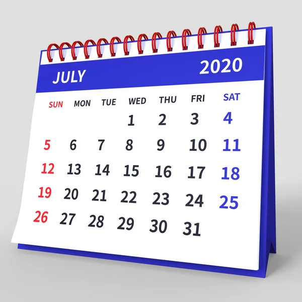 Calendario Tavolo Permanente Luglio 2020 Calendario Mensile Aziendale Con Spirale — Foto Stock