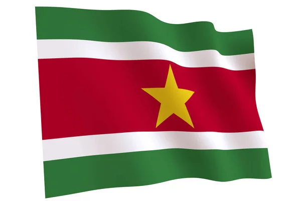 Bandeira Suriname Renderização Bandeira Suriname Acenando Vento Isolada Sobre Fundo — Fotografia de Stock