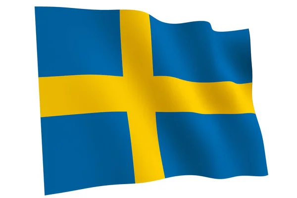 Sweden Flag Render Flag Sweden Waving Wind Isolated White Background — Stock Photo, Image