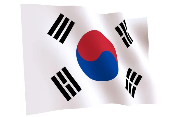 Sydkoreas Flagga Återgivning Flagga Sydkorea Vinka Vinden Isolerad Vit Bakgrund — Stockfoto