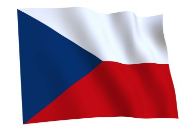 Çek Cumhuriyeti bayrağı, 3D render. Çek Cumhuriyeti bayrağı rüzgarda dalgalanıyor, beyaz arka planda izole edilmiş..