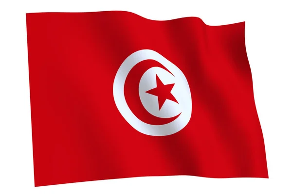 Tunisien Flagga Återgivning Flagga Tunisien Vinka Vinden Isolerad Vit Bakgrund — Stockfoto
