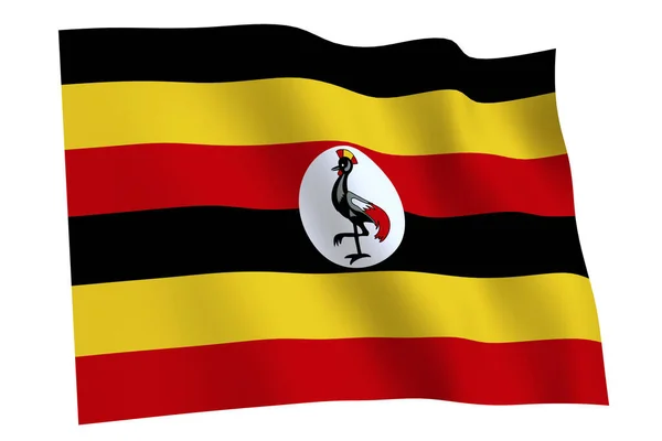 Uganda Flagge Darstellung Flagge Von Uganda Weht Wind Isoliert Auf — Stockfoto