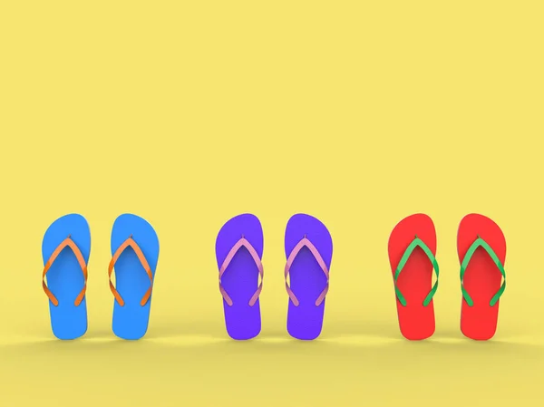 Colorful Flip Flops Isolated Yellow Background Render Summer Background Copy — Stock Photo, Image