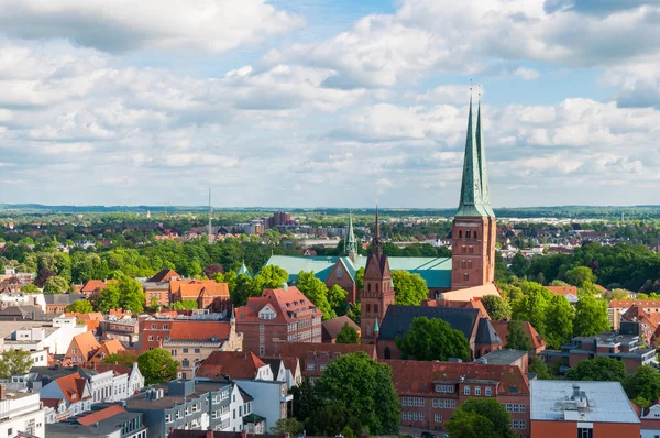 Aerial view of the German city of Lubeck and the Cathedral