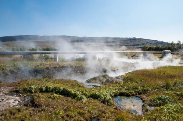 Zona termal de Deildartunguhver en Borgarfjordur, en el oeste de Islandia — Foto de Stock