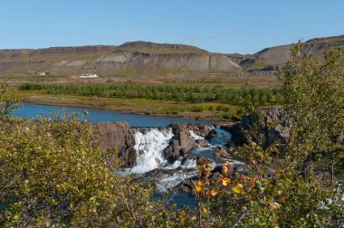 İzlanda'daki Borgarfjordur Nordura Nehri'nde şelale Glanni