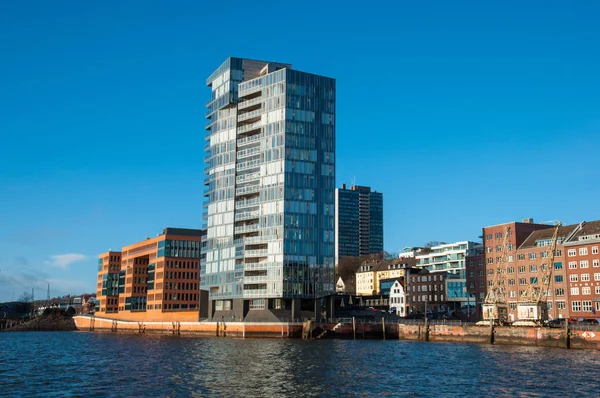 Modern building at the bank of the Elbe river — Stock Photo, Image