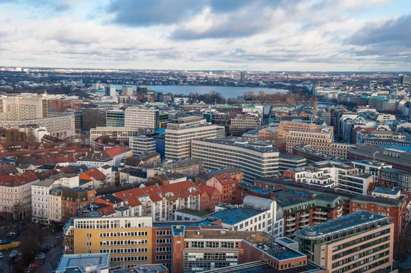 Aerial View City Hamburg Germany Michel Church Sunny Day — Stock Photo, Image