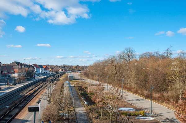 Tollose train station in Denmark with tracks and platform
