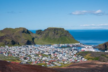 View over town of Heimaey in Iceland