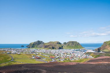View over town of Heimaey in Iceland