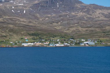 View of village of Stodvarfjordur in east Iceland