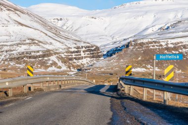 single lane bridge crossing river Hoffelsa in Hornafjordur in south Iceland