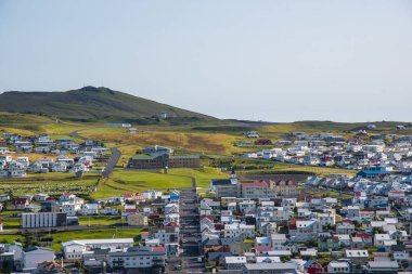 View over town of Heimaey in Iceland