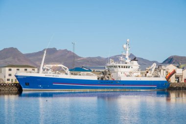 Izlanda 'da Hornafjordur limanında pelagic balıkçı gemisi Jona Edvalds