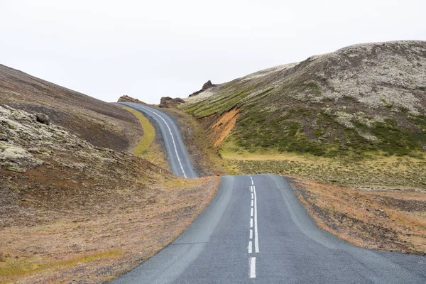 Bulutlu bir yaz gününde İzlanda kırsal yolu