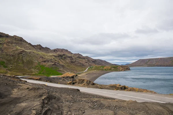 Cesta Podél Jezera Kleifarvatn Jihu Islandu Oblačném Letním Dni — Stock fotografie