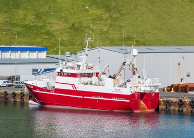 Vestmannaeyjar Iceland - August 9. 2019: Trawler Bylgja in port of Vestmannaeyjar