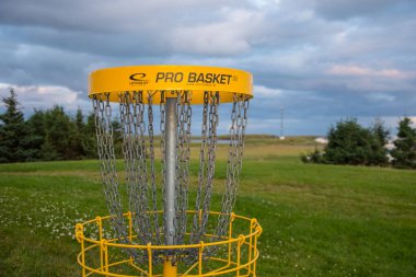 Hornafjordur Iceland - August 7. 2019: Disc golf basket in a park