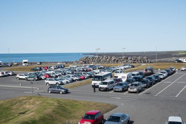 Landeyjahofn Iceland - August 9. 2019: The parking lot of port of Landeyjahofn