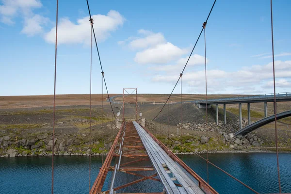 Alte Seilbahnbrücke Über Den Fluss Tungnaa Island — Stockfoto