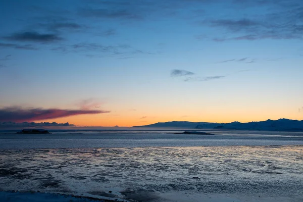Ηλιοβασίλεμα Στο Hornafjordur Στη Νότια Ισλανδία Μια Χειμωνιάτικη Μέρα — Φωτογραφία Αρχείου