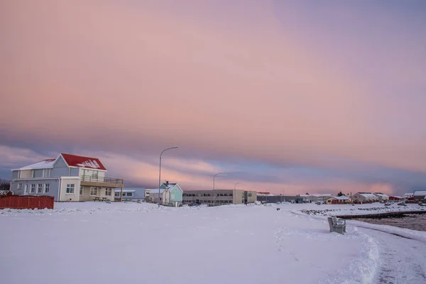 Солнечный Зимний Вечер Городе Хен Хорнафьордуре Юге Исландии — стоковое фото