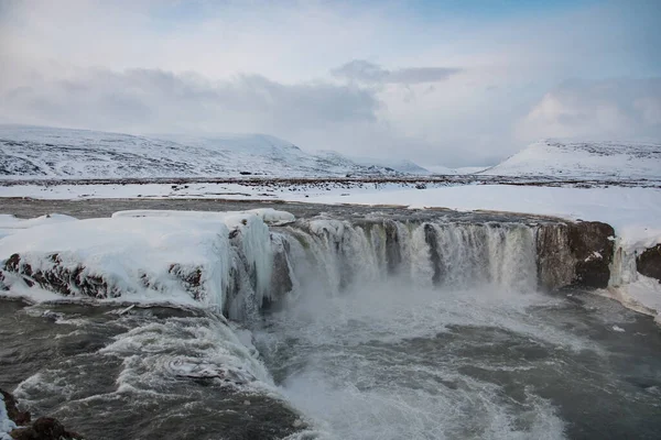 Cachoeira Godafoss Islândia Dia Inverno Nevado — Fotografia de Stock