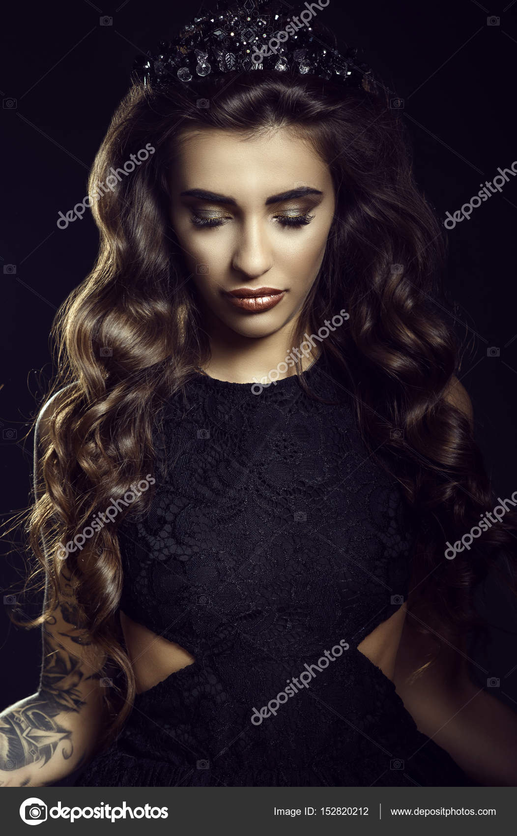 Portrait Of Gorgeous Young Model With Dark Long Silky Wavy Hair