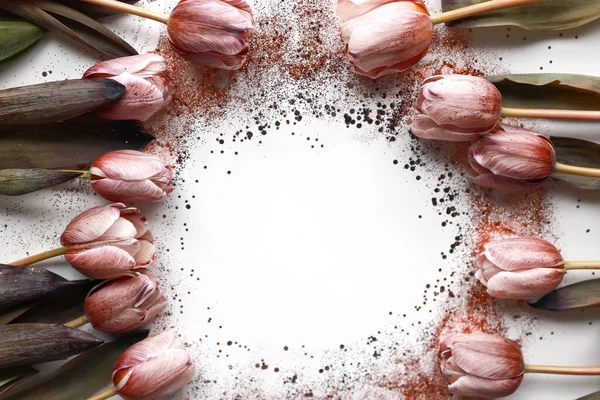 brown pink tulips making a circle frame