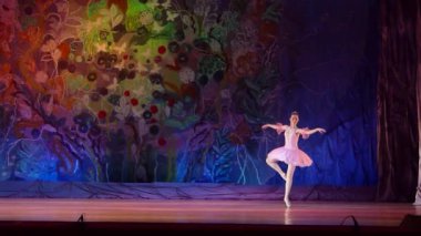 Dnipro, Ukrayna - 8 Ocak 2018: Varvara Mulina, Yaş 16 yıl yaşlı, bale Vestalka Devlet Opera ve bale Tiyatrosu değişimi gerçekleştirir.  