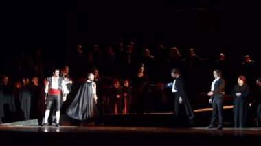 Dnipro, Ukrayna - 23 Şubat 2018: Klasik opera Carmen Dnipro Opera ve bale Tiyatrosu üyeleri tarafından gerçekleştirilen.